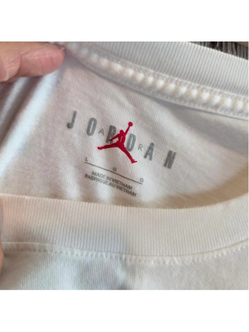 Men's Jordan White Short Sleeve Tee with Black Logo Size L